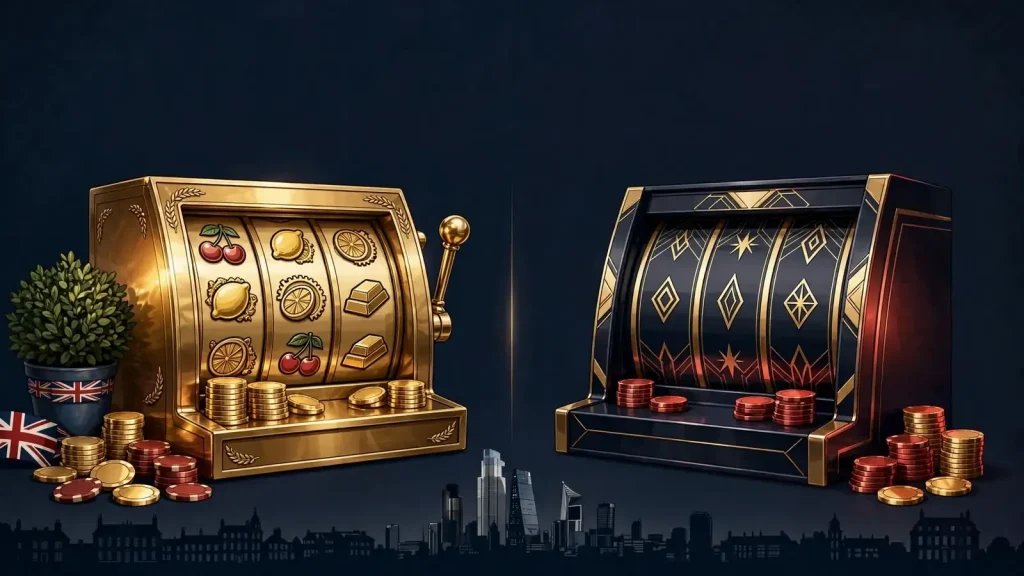 UK online casino comparison illustration distinguishing two slot providers