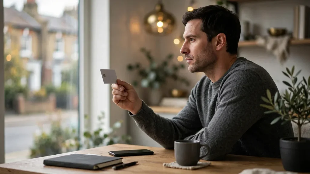UK player checking a payment card before an online casino deposit