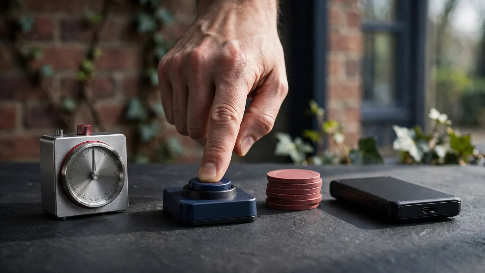 Timer, manual control and limited chips symbolising separate slot rules