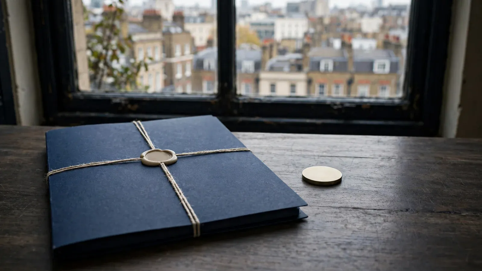 Sealed licence documents in a sober British regulatory office setting