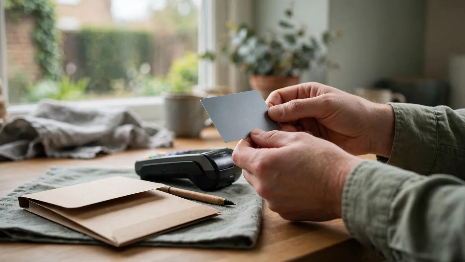 Hands checking payment options and keeping transaction records