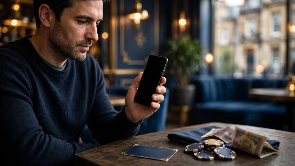 UK mobile casino top-up payment concept with smartphone and chips