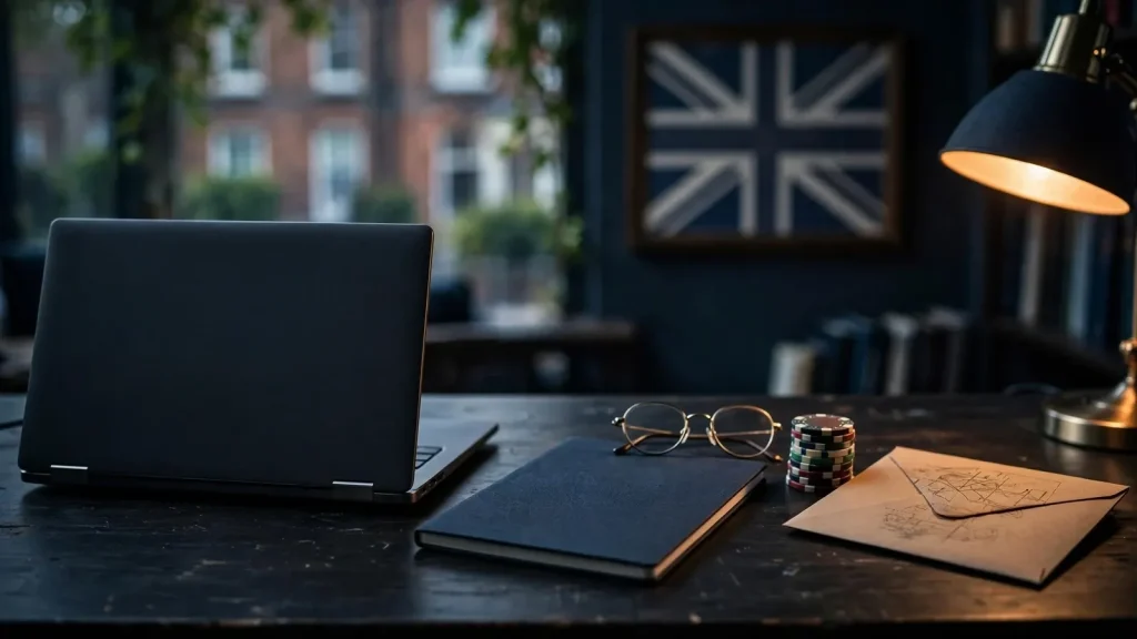 Closed laptop and casino chips illustrating UK online gambling licensing risks