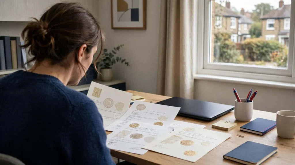 Reviewer comparing unbranded offshore casino licence documents at a desk