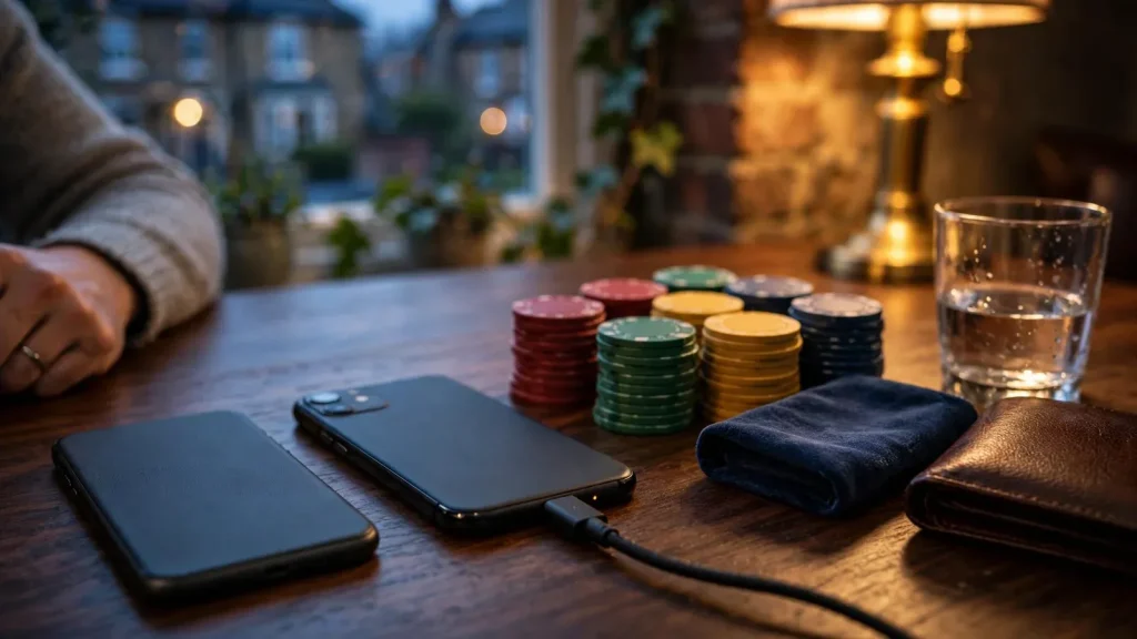 Smartphones and casino chips illustrating a repeat-deposit reload bonus offer.