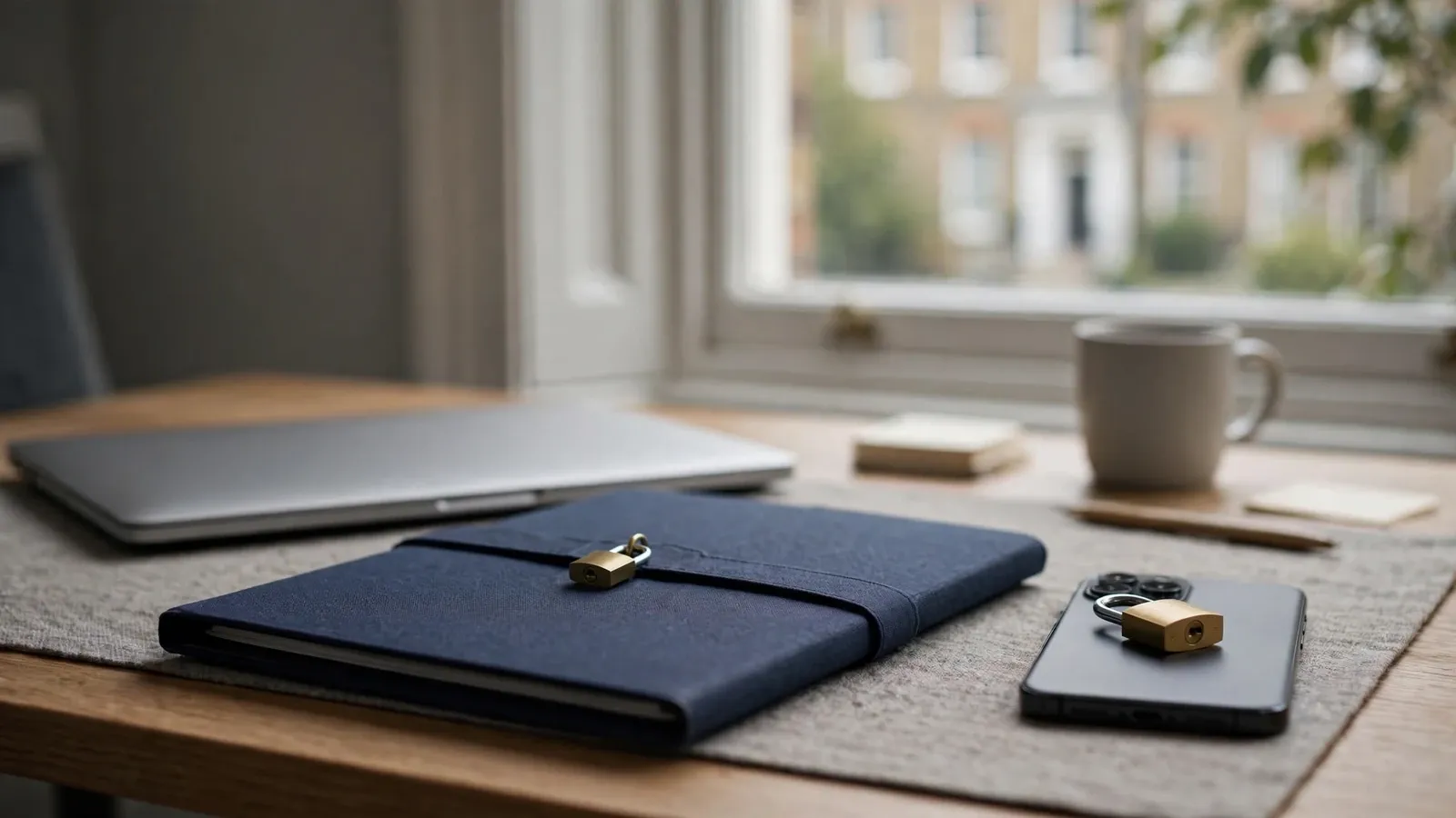 Closed laptop and padlock representing personal data privacy